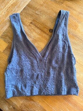 Full Tilt Textured V-Neck Bralette in Dusty Blue Gray